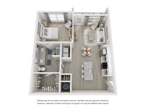 Floor plan for 1 bed, 1 bath, 797 sqft